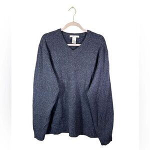 Geoffrey Beene 100% Lambs Wool Blue Sweater V Neck Blue Cozy Size XL